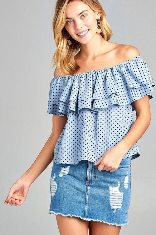 Women's Double Ruffle Off Shoulder Polka Dot Top - My Store