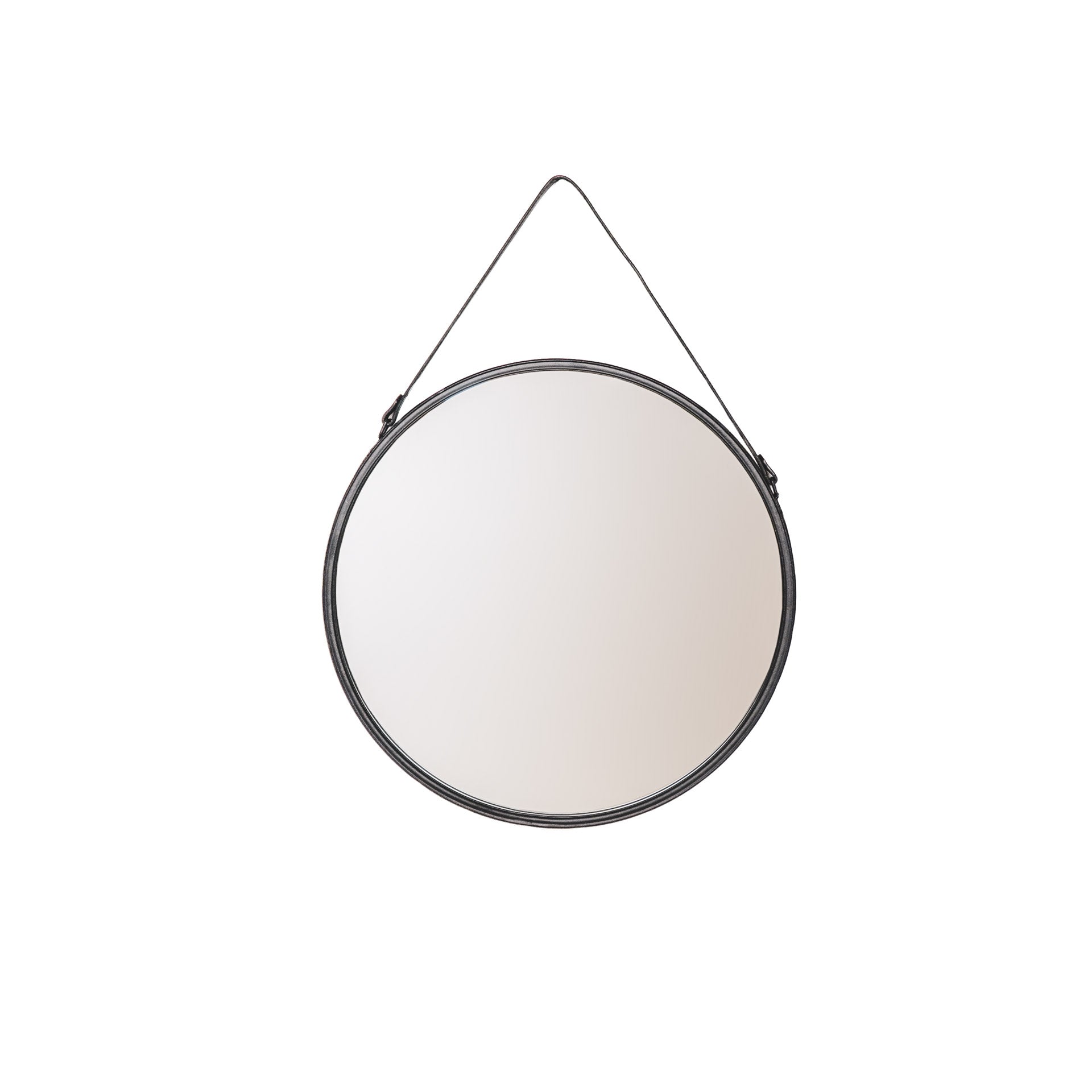 Mirror - Round Wall Mirror - Leather/Metal - Black - Ø50cm - My Store