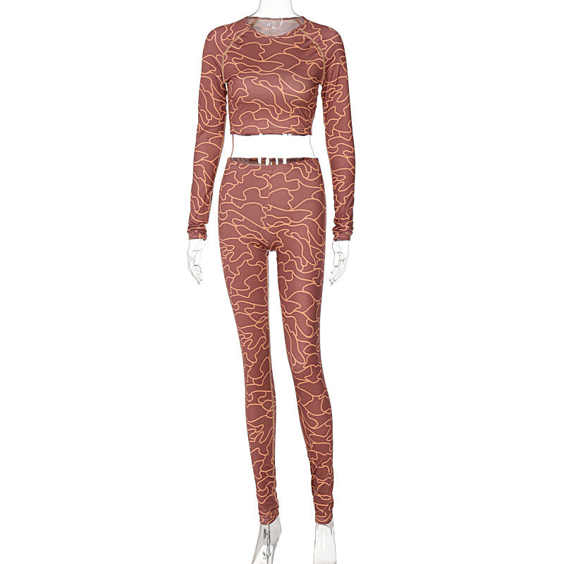 DLL-S165663W New Fashion Printed Woman Sportswear Women Sets 2 Piece Fitness Long Sleeve Activewear Set