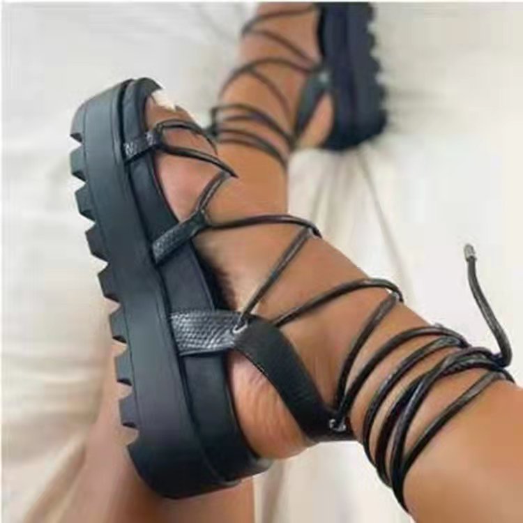 2021 Fashion Lady Sandales Bandage Lace-Up Platform Roman Talons Femmes Sandalias Mujer Flat Women Sandals for Women