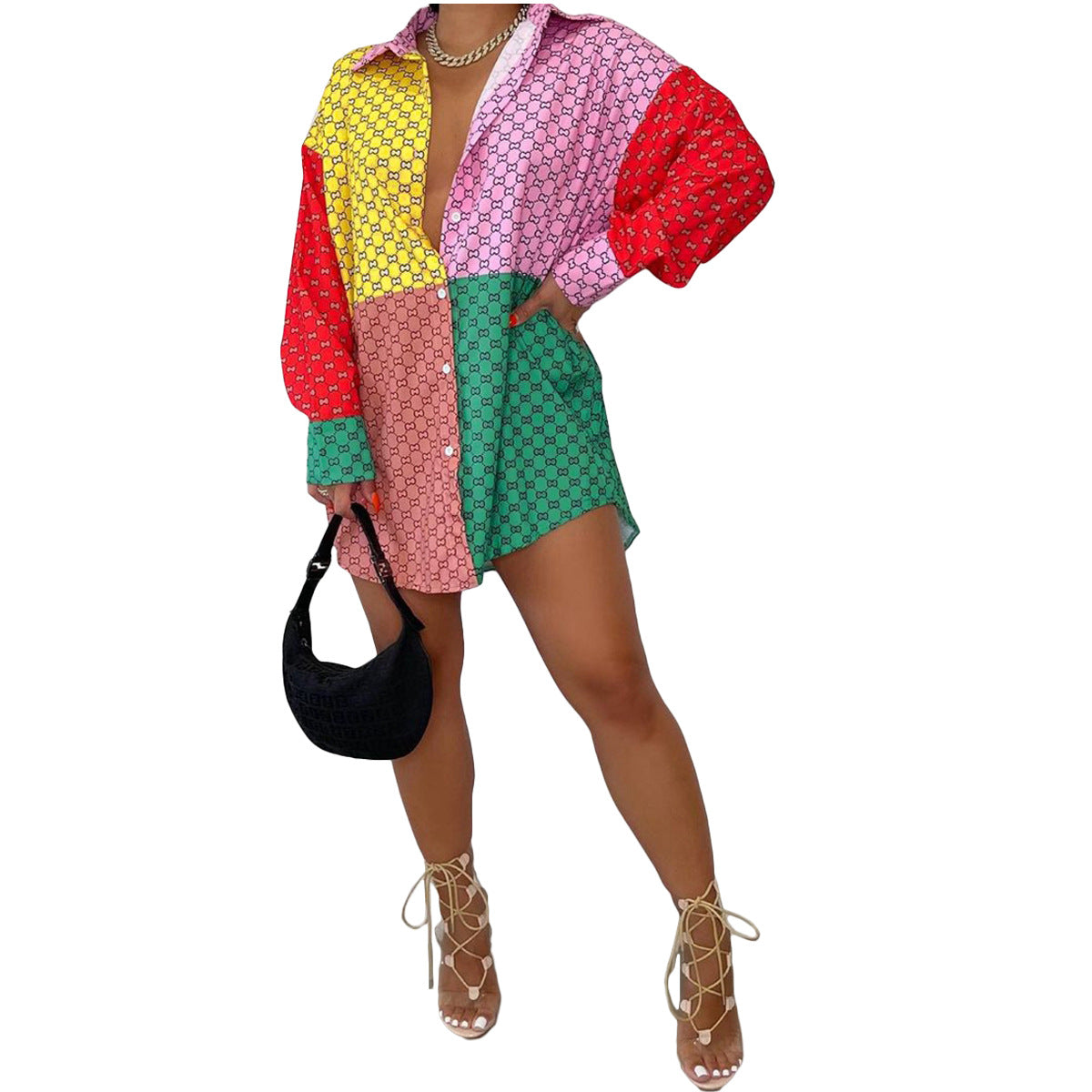 Fall Skirt Dresses Women Clothing Printing Dress Autumn Color Matching Women Skirt Dresses