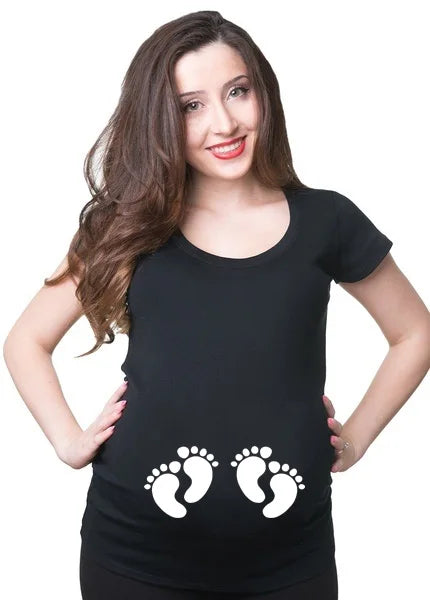 2021 Funny Maternity T-Shirt Cute Comfortable Pregnancy T-Shirt Twins Pregnancy T-Shirt Summer Short Sleeve Tee Shirts Drop Ship
