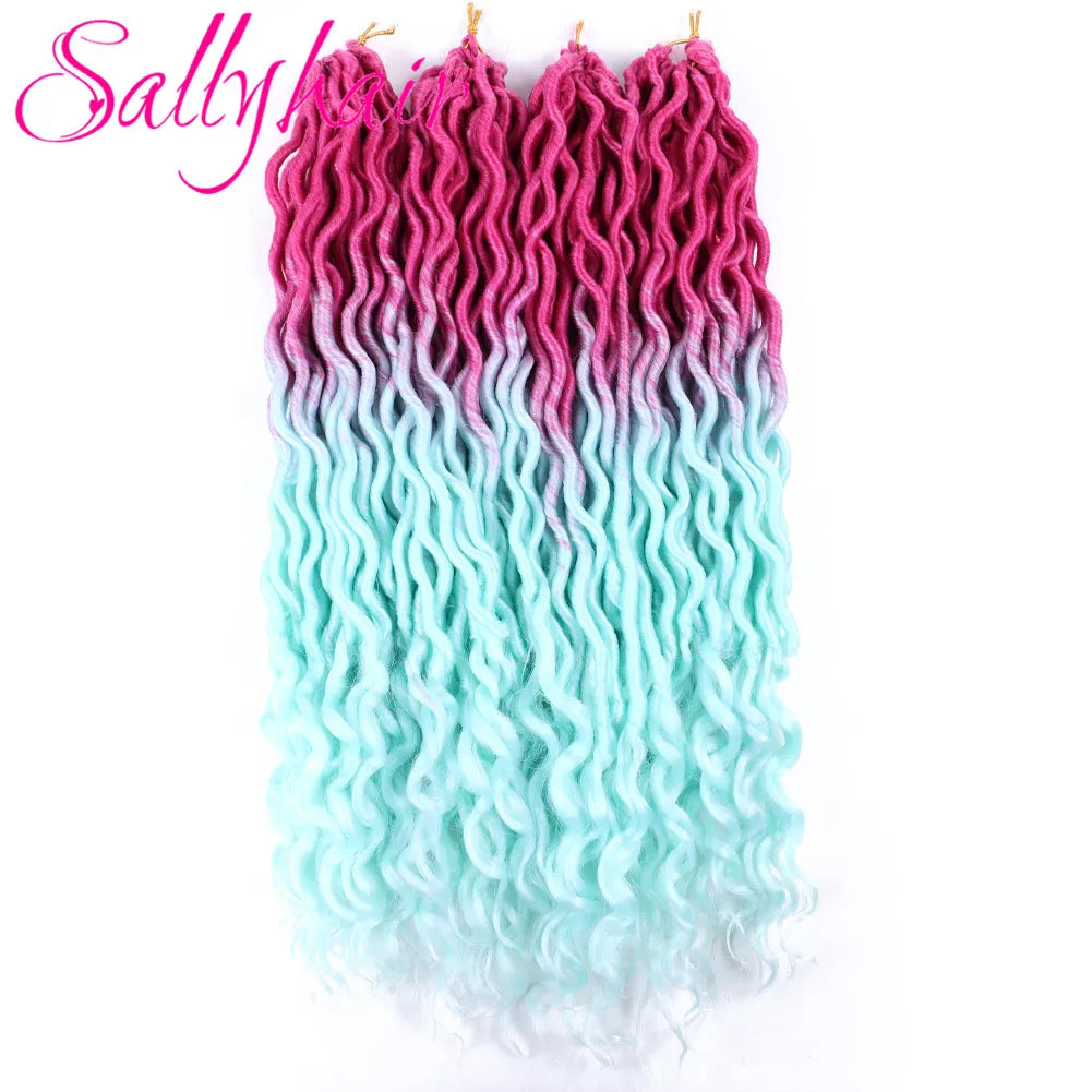 Sallyhair 24 Strands/Pack Faux Locs Curly Crochet Braids Hair Extension 20inch Synthetic Ombre Braiding Hair Purple Loose End
