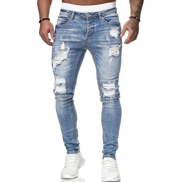 5 Kinds of Style Ripped Jeans Men Skinny Slim Fit Blue Hip Hop Denim Trousers Casual Jeans for Men Jogging Jean