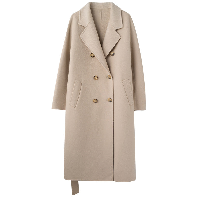Luxury Custom Double Breasted Cashmere Coat Water Ripple Long Wool Coats Women