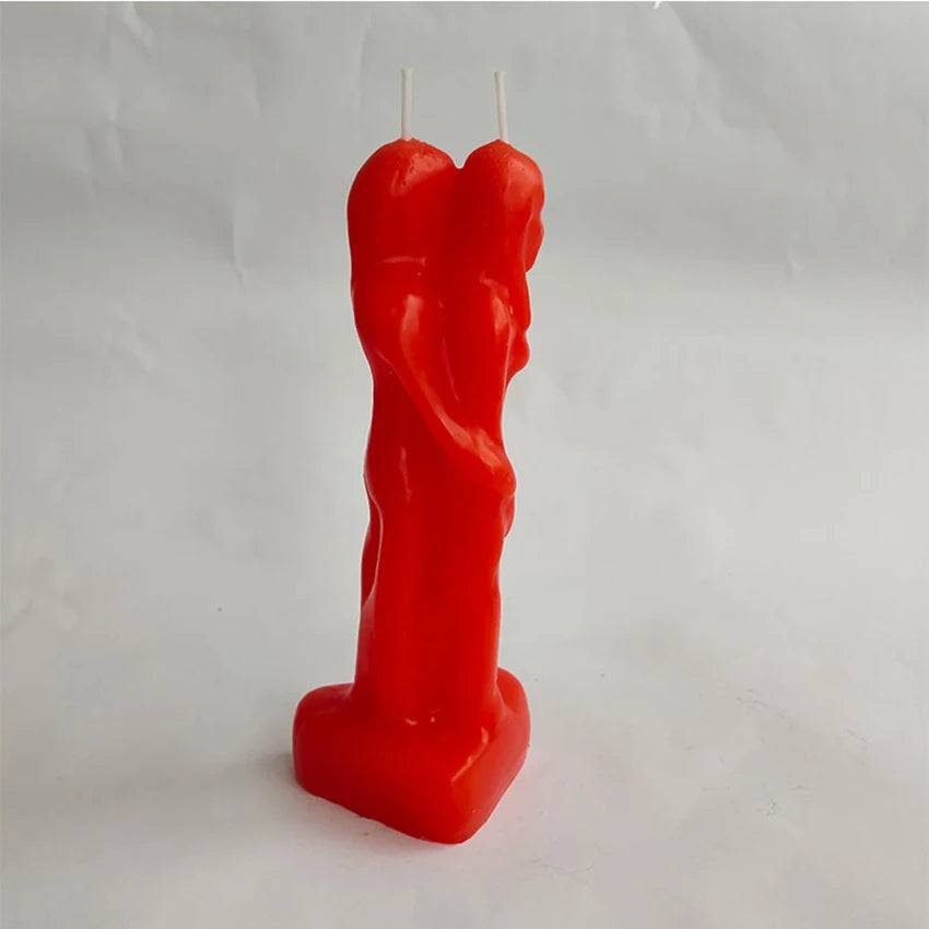 Figure Image Candle Man Holding Woman Shaped Candle, Love Couple Ritual Decorative Candles, Pink, Black, Red