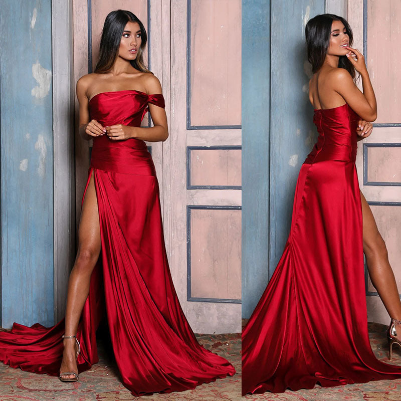 Hot Red Luxury Evening Backless Prom Dresses Long Mermaid Prom Dresses Satin Evening Dress