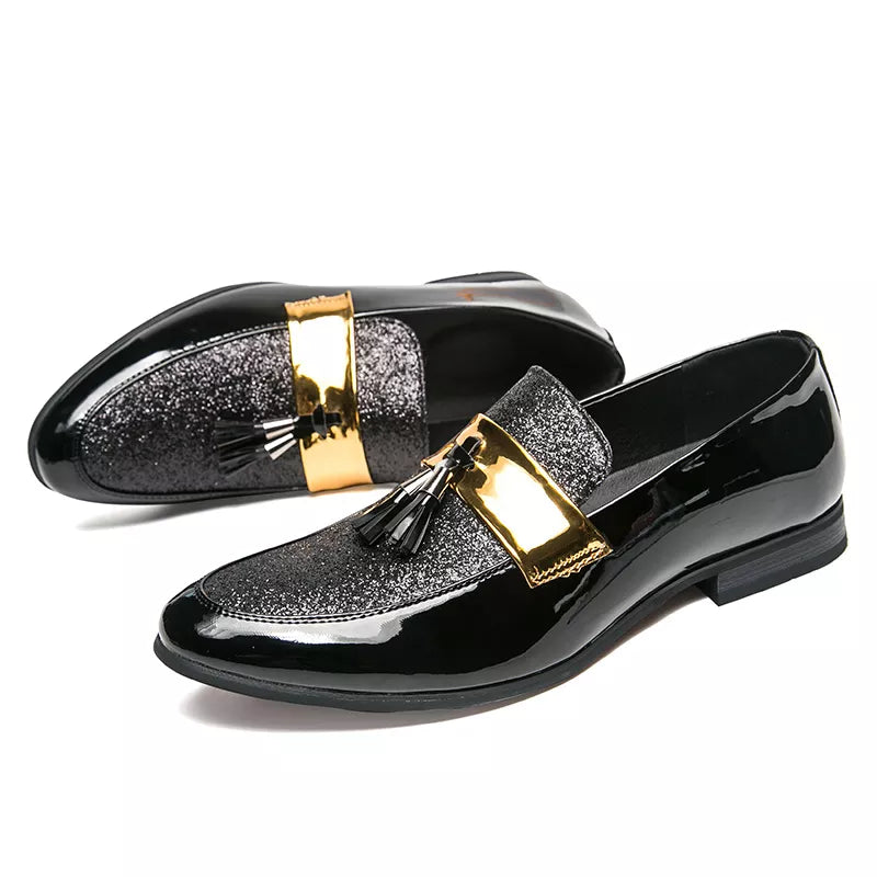 Hot Sale Men Flat Black Golden Formal Patchwork Shoe PU Leather Casual Men Shoes for Man Dress Shoes 2020 New Zapatos Hombre