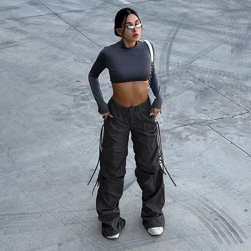 XY22031SK Women's Pants & Trousers Women Clothing With Side Pockets High Waist Cargo Pants Women Baggy Pants