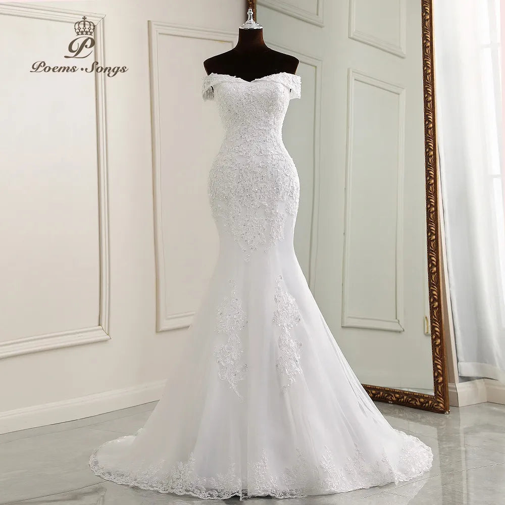 Customized Elegant Boat Neck Wedding Dresses for Women Mermaid Wedding Gowns Marriage White Dress Vestidos De Novia Bridal Dress - My Store