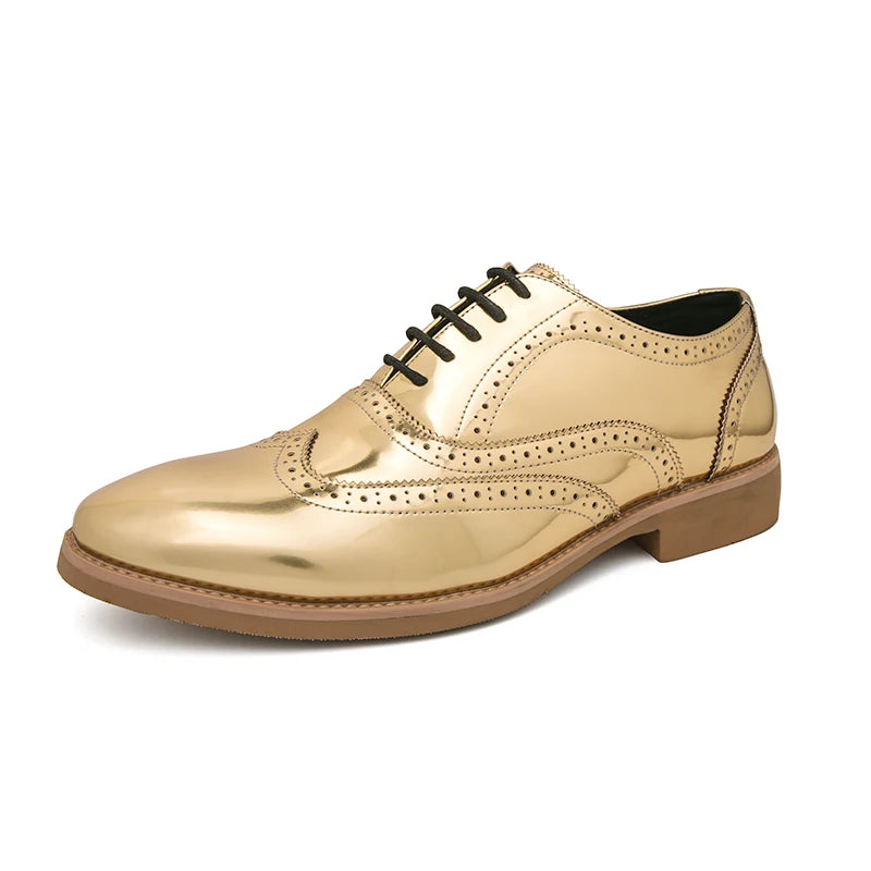 Mens Shoe Gold Patent Leather Luxury Fashion Groom Dress Wedding Shoes for Men Designer Italian Style Oxford Shoes Free Shipping