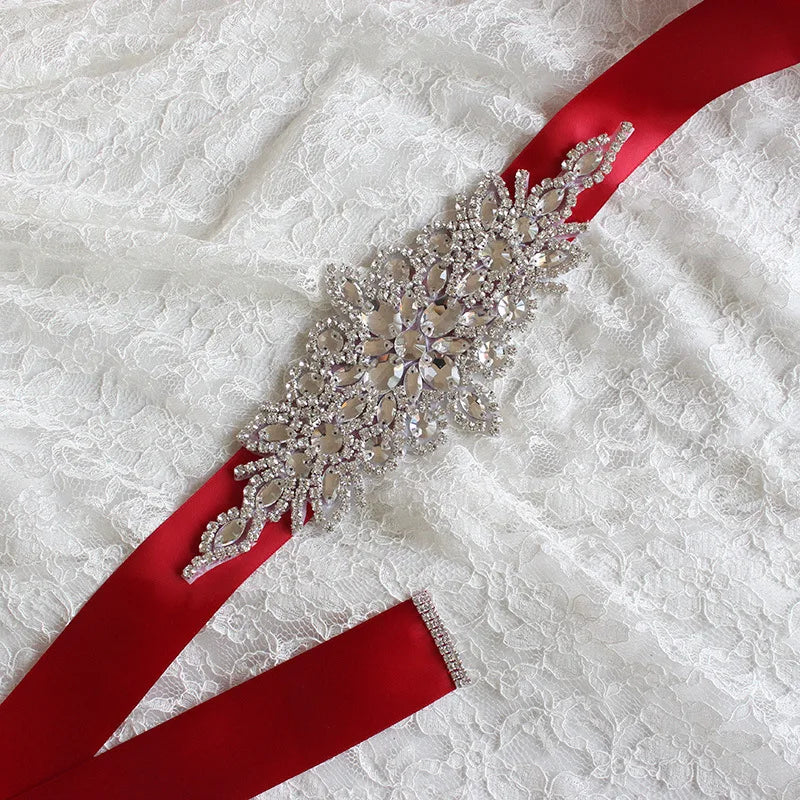 Wedding Accessories Bridal Belts Satin Flower Sash Woman Girl Belts Flower Bead Belts Floral Belt Wedding Rhinestone Flower Belt