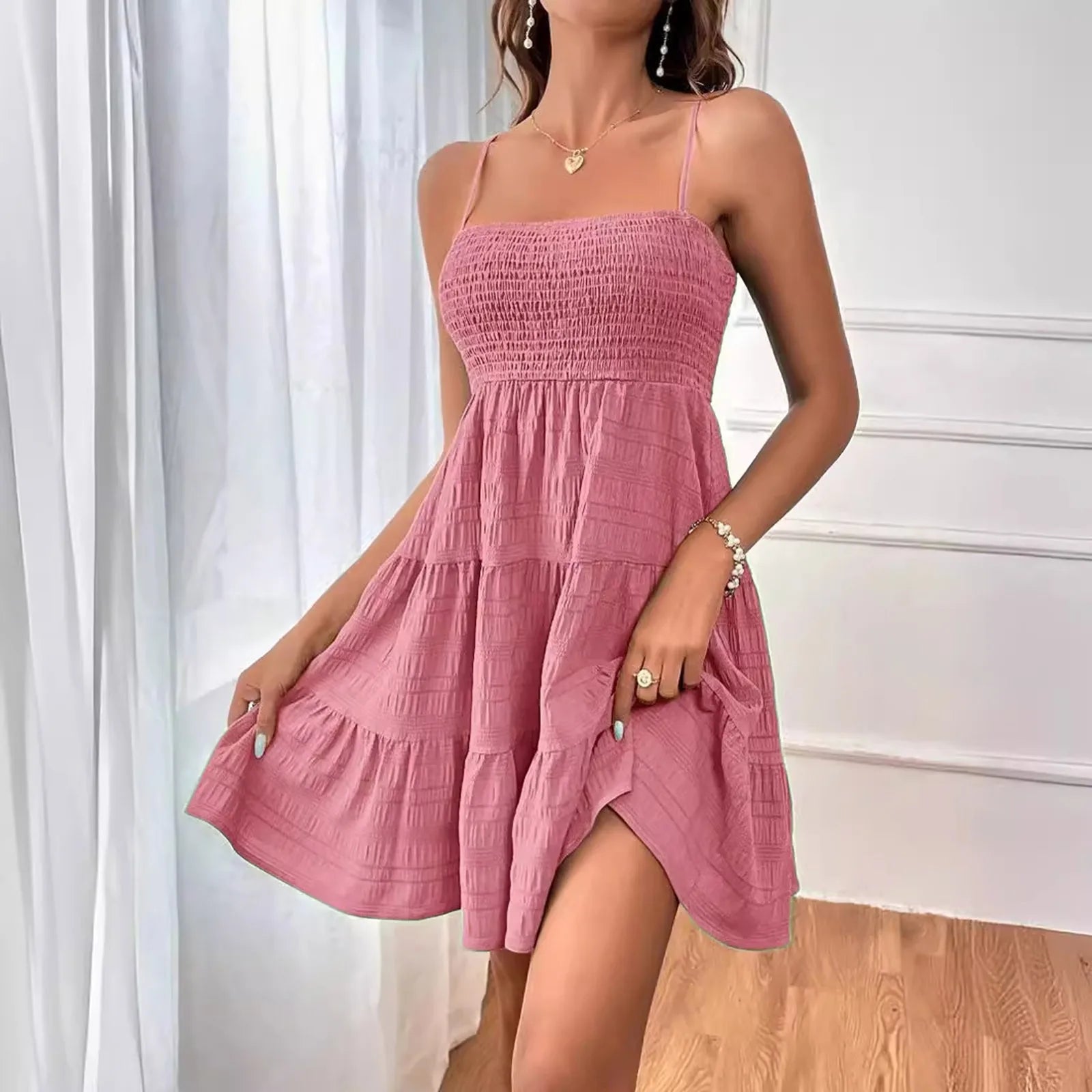 Party Dresses Short Dress Solid Ruffle Hem Short Dress Sleeveless Summer Mini Sexy Dress Dresses for Women 2024 Plus Size
