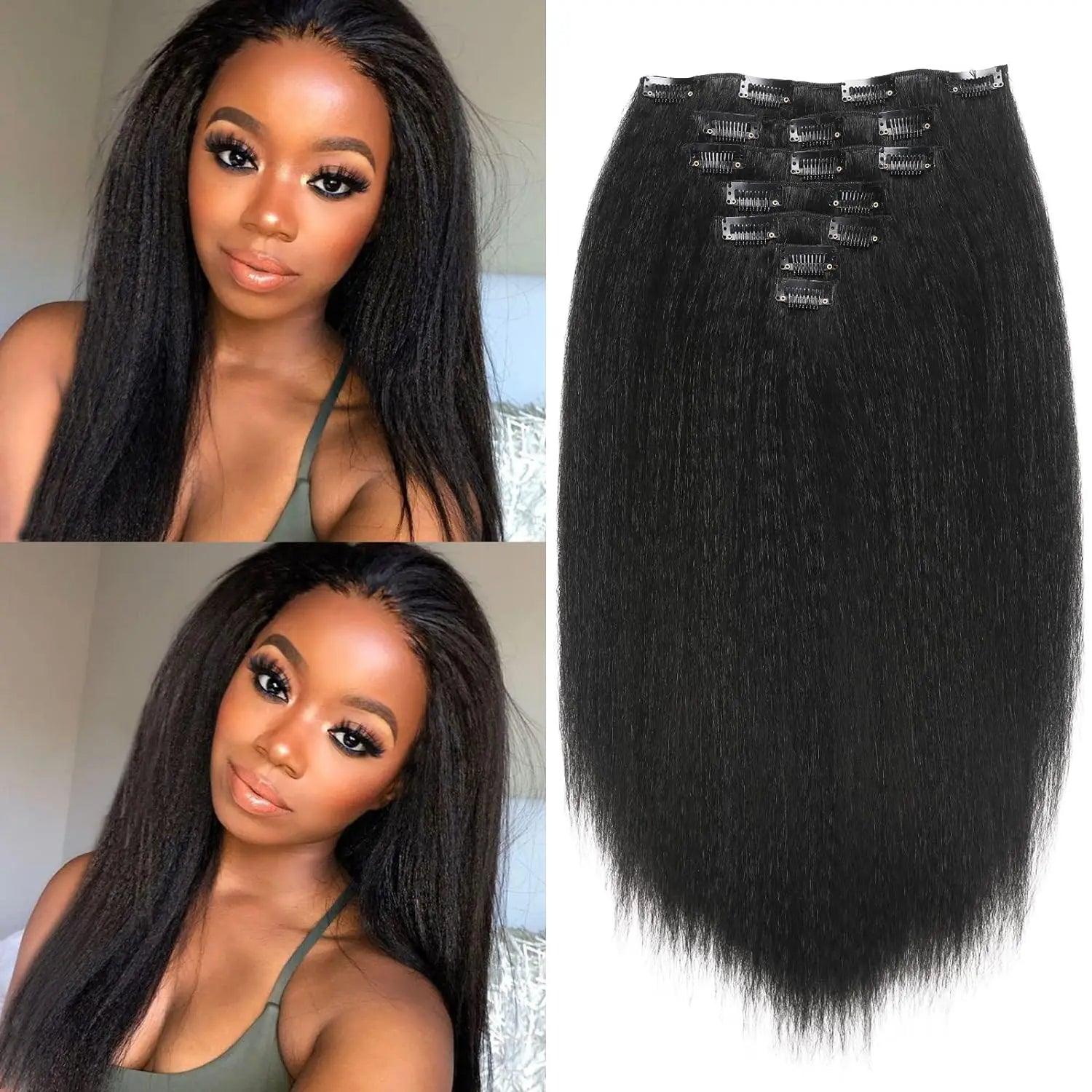 Synthetic 7PCS Clip in Hair Extensions Hair YAKI Straight Extensions for Black Women Long Layered Hair Extensions Heat Resistant
