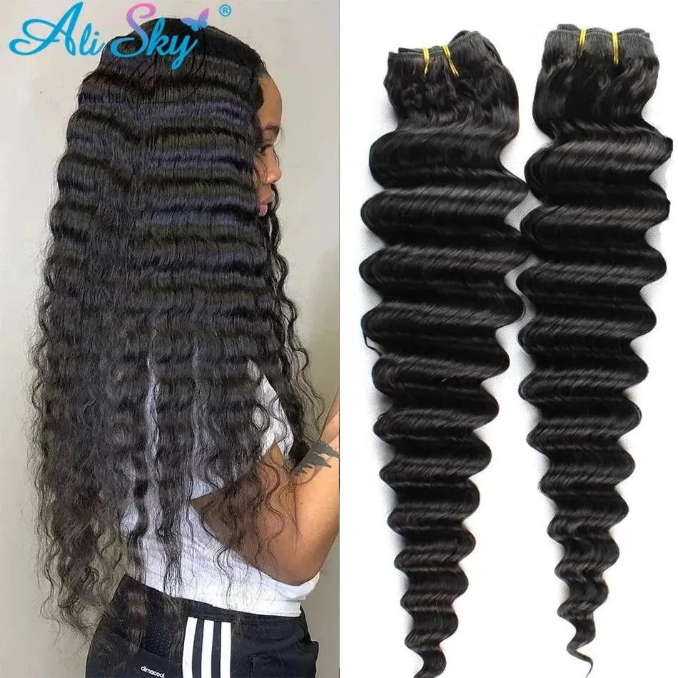 30inch Deep Wave Malaysian Remy Hair Extensions Human Hair Bundles Loose Deep Waves Bundles 100% Human Hair 1/3/4 PCS Full&Soft