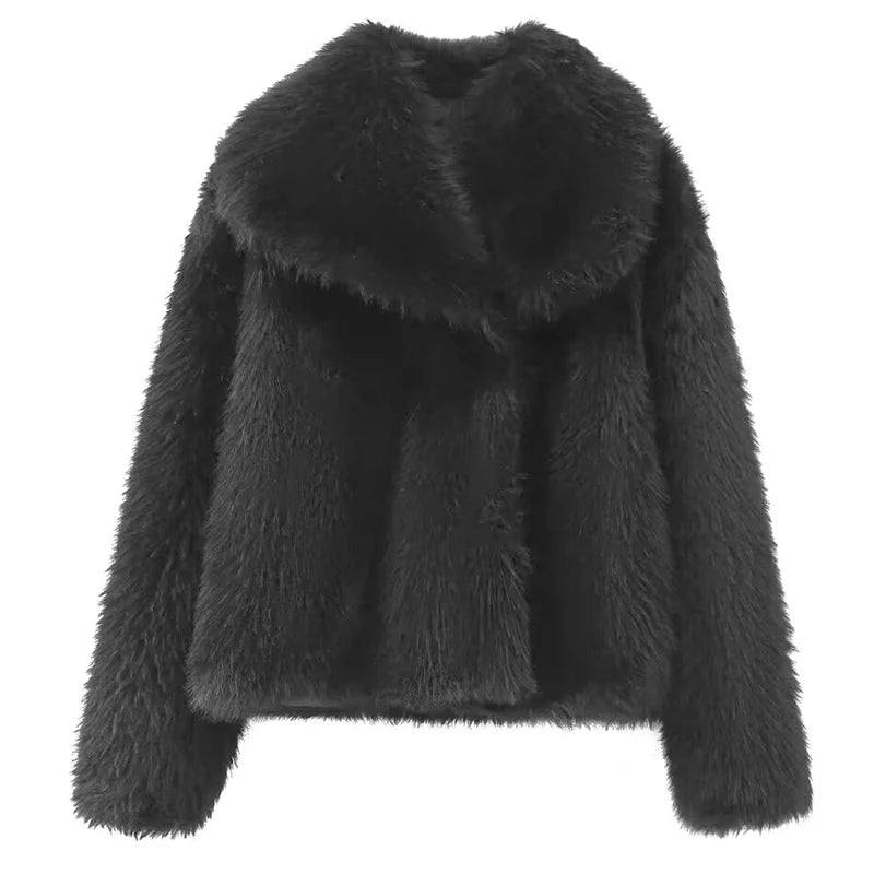 HXAO Women's Fur Coat Women Plush Burgundy Bomber Jacket Solid Crop Long Sleeve Jacket Warm Winter Coats Woman Casual Coats