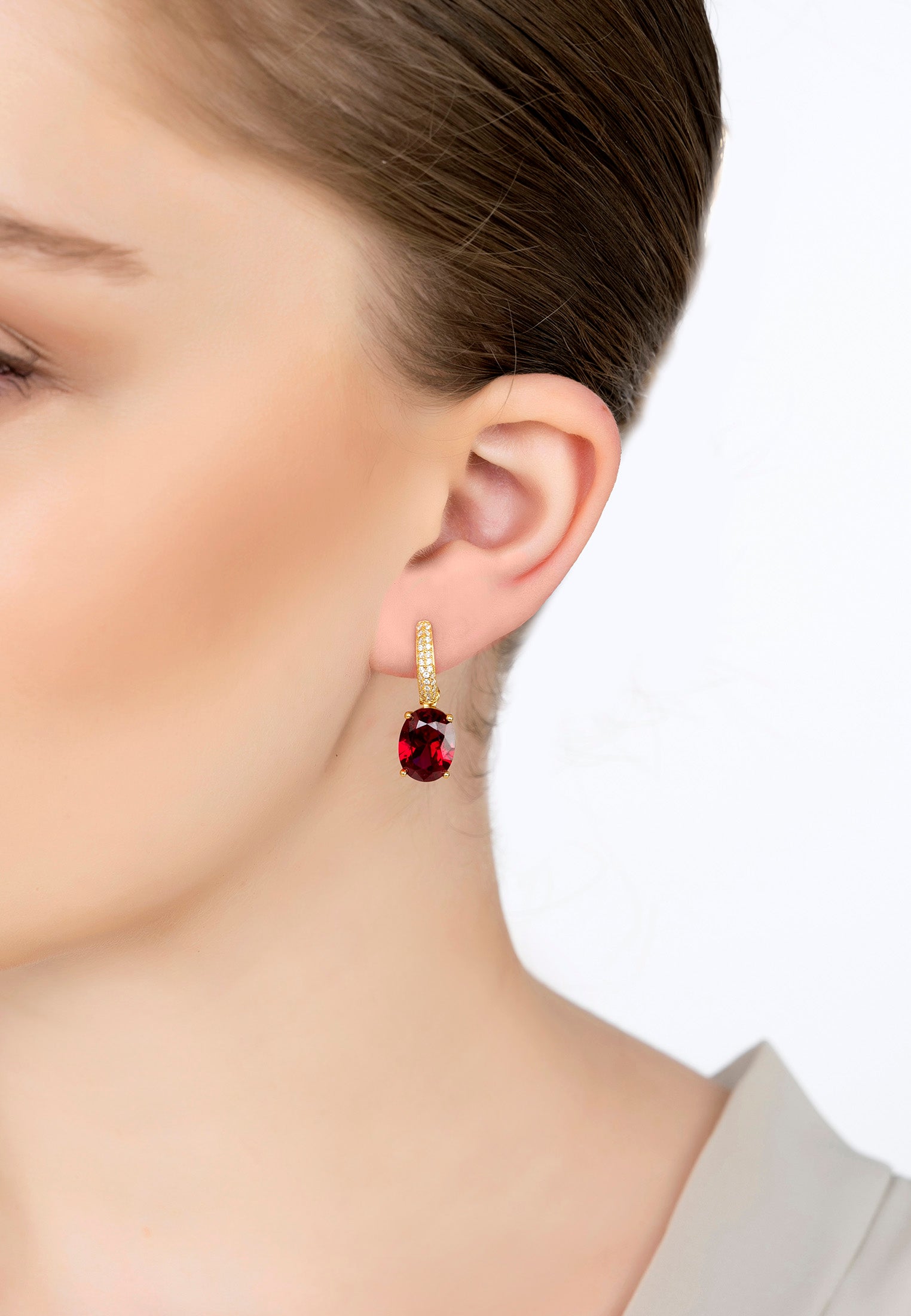 Alexandra Oval Drop Earrings Gold Ruby - My Store
