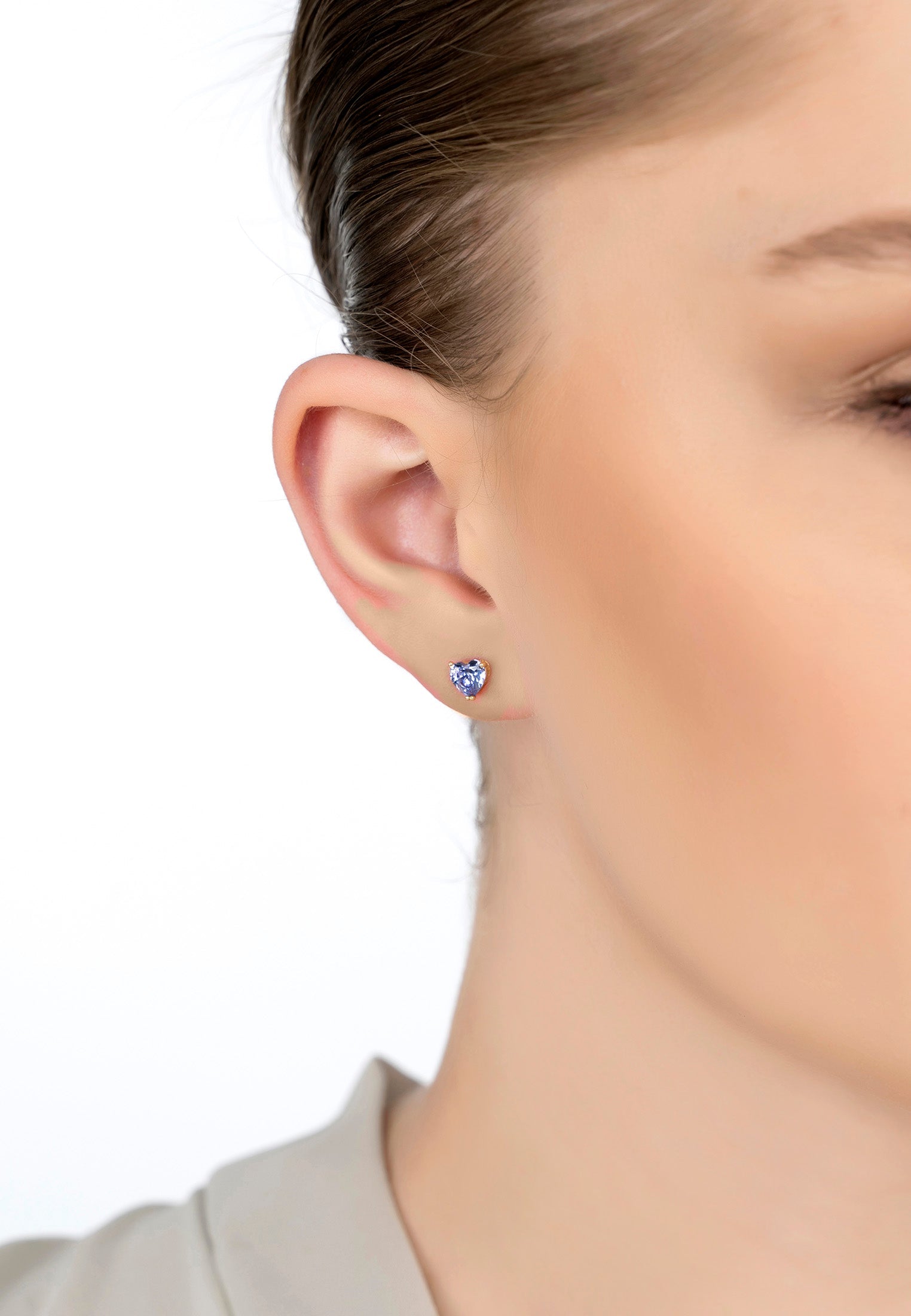 Asscher Cut Heart Stud Earrings Gold Tanzanite - My Store