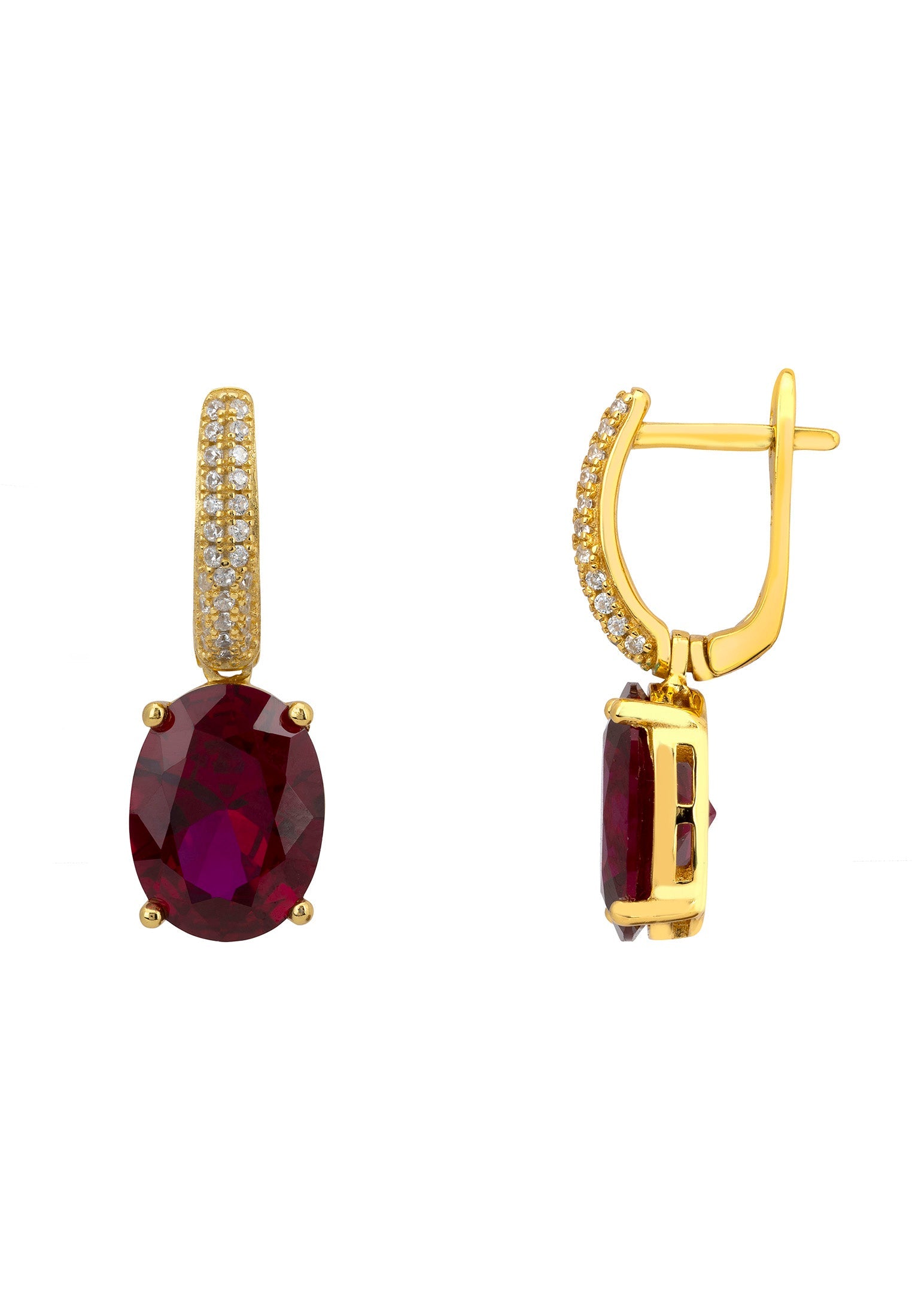 Alexandra Oval Drop Earrings Gold Ruby - My Store
