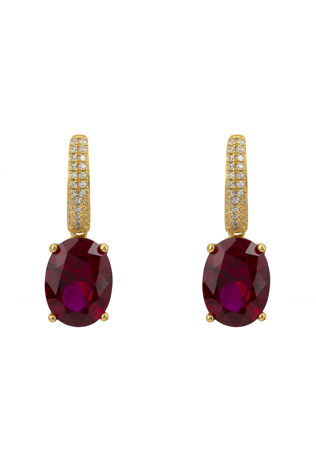 Alexandra Oval Drop Earrings Gold Ruby - My Store