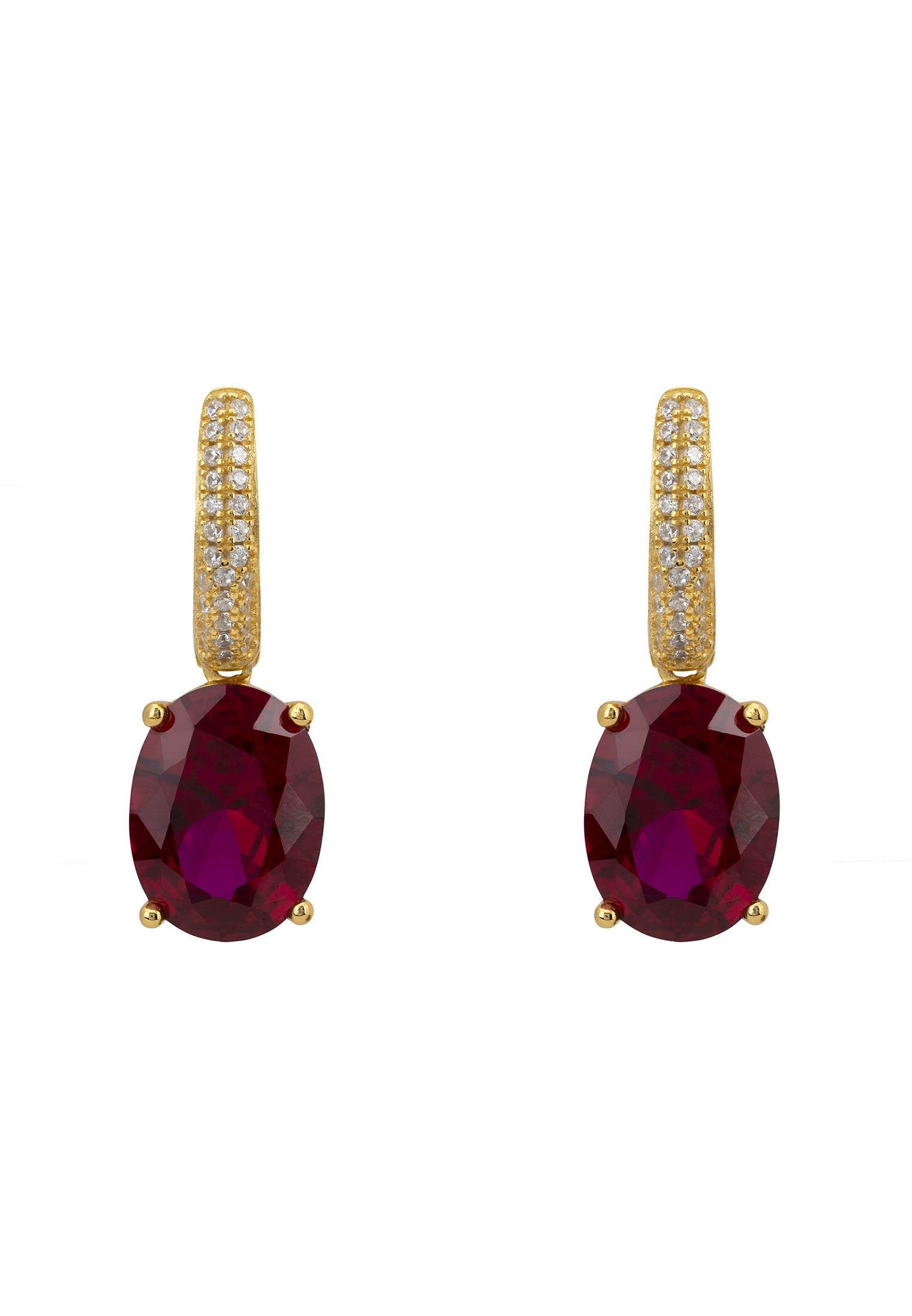 Alexandra Oval Drop Earrings Gold Ruby - My Store