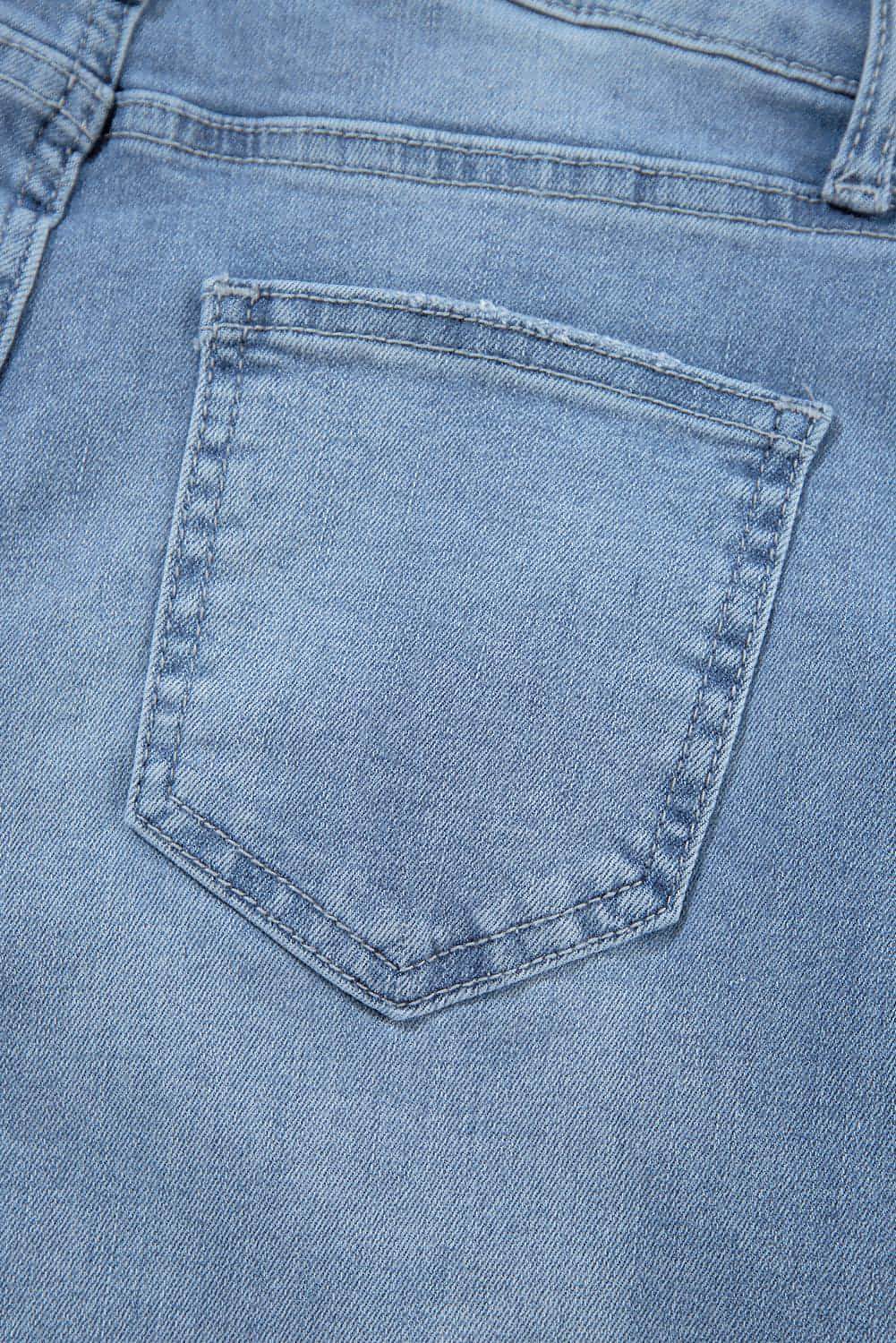 Dusk Blue High Rise Asymmetric Button Zip Fly Ripped Jeans - My Store