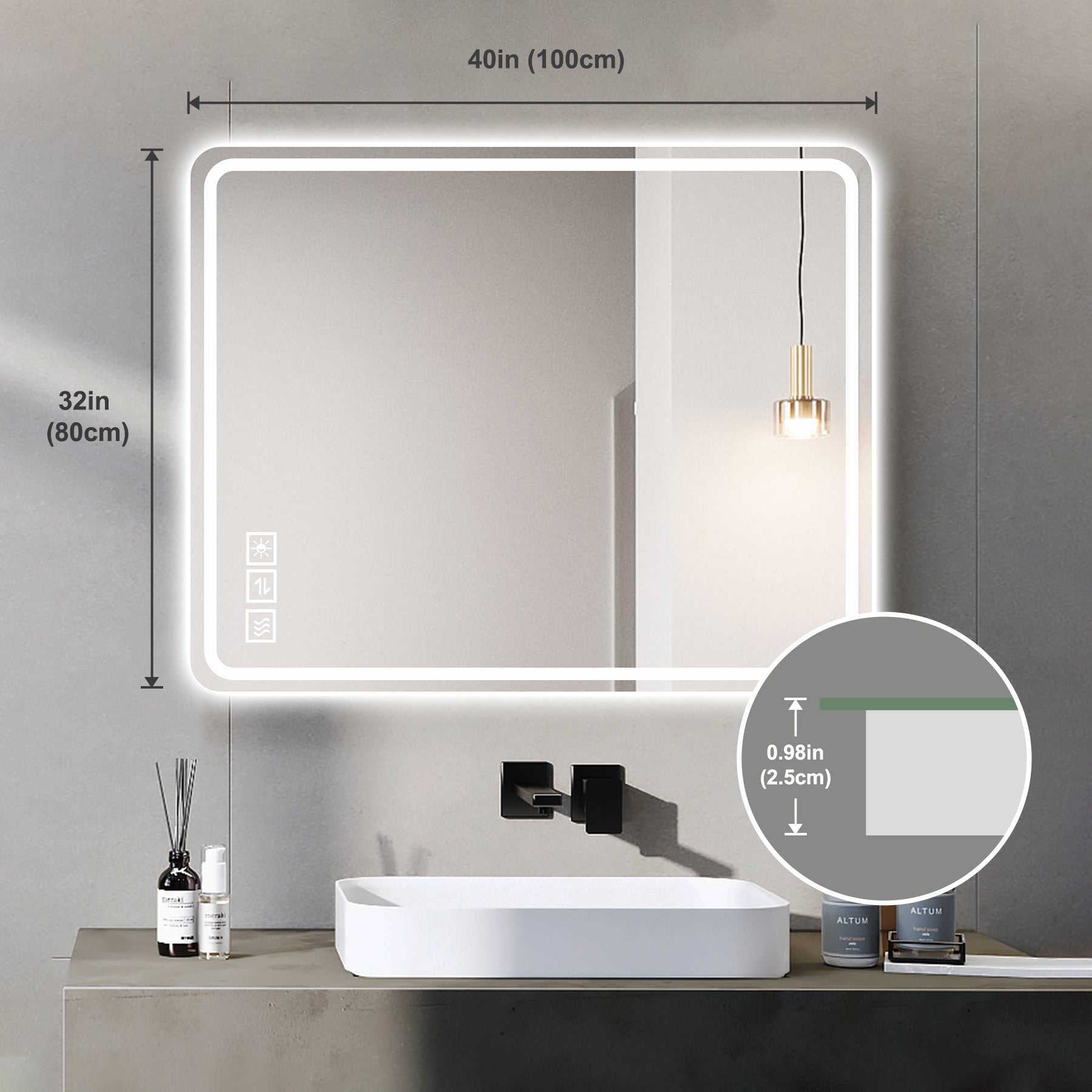 40x32 Inch LED Bathroom Mirror Vanity Mirrors With Front Lights Wall Mounted Anti-Fog Frameless Make Up Mirror With Ligh