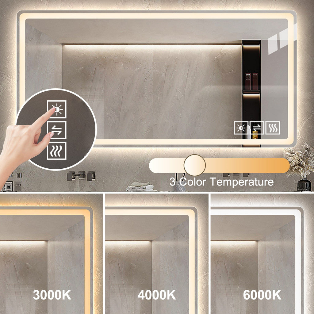 48*32 Inch Bathroom Mirror With Led Lights , Anti-Fog Lighted Vanity Mirrors for Wall Mounted, 3 Colors and 5 Level Dimm