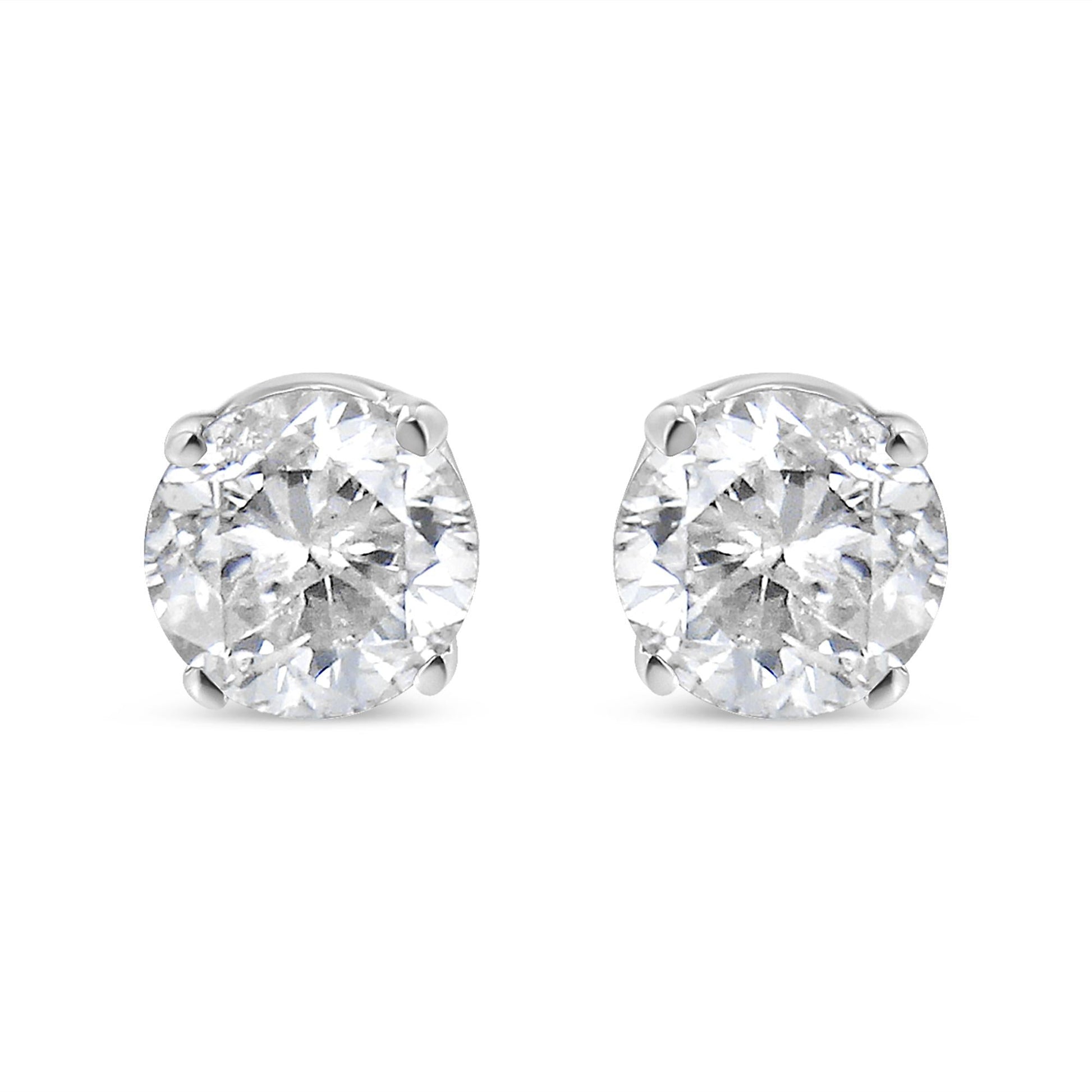 14K White Gold 5/8 Cttw Round Brilliant-Cut Lab Grown Diamond Classic 4-Prong Push Back Stud Earrings (F-G Color, VS1-Vs - My Store