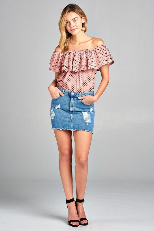 Women's Double Ruffle Off Shoulder Polka Dot Top - My Store