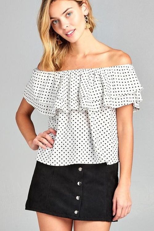 Women's Double Ruffle Off Shoulder Polka Dot Top - My Store