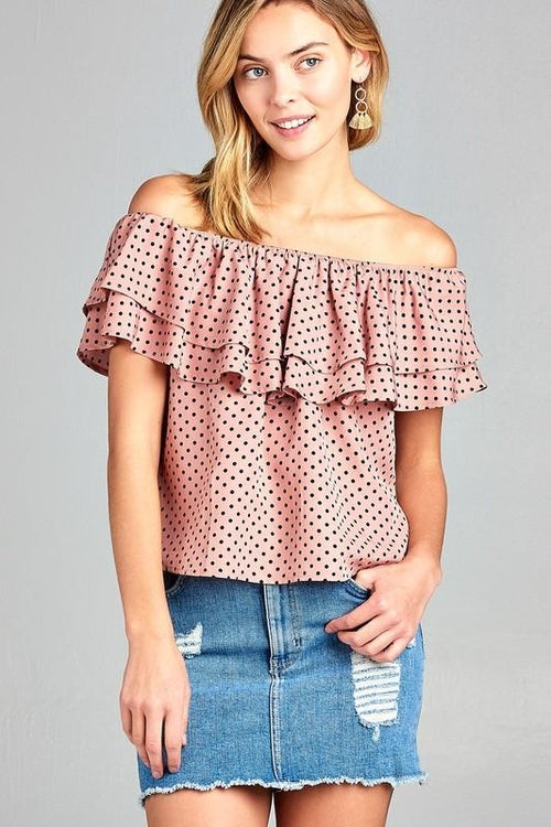 Women's Double Ruffle Off Shoulder Polka Dot Top - My Store