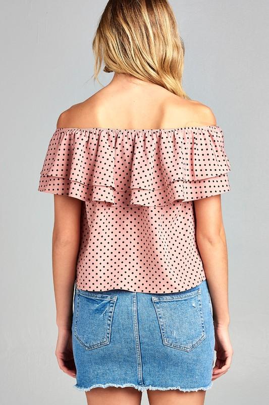 Women's Double Ruffle Off Shoulder Polka Dot Top - My Store
