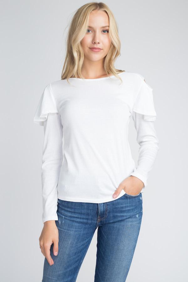Women's Cold Shoulder Ruffle Long Sleeve Top - My Store