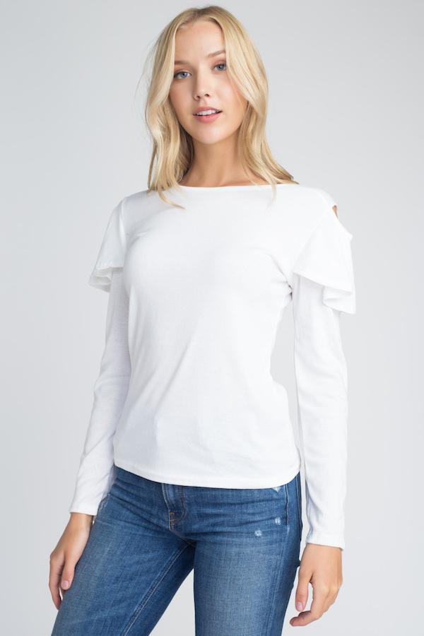 Women's Cold Shoulder Ruffle Long Sleeve Top - My Store