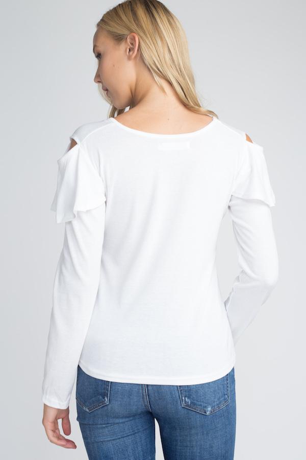 Women's Cold Shoulder Ruffle Long Sleeve Top - My Store