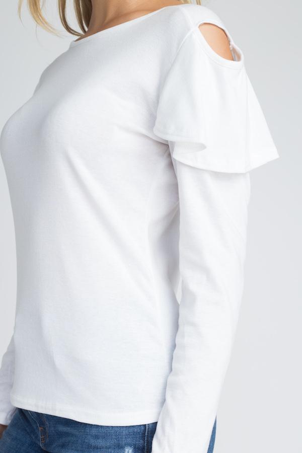 Women's Cold Shoulder Ruffle Long Sleeve Top - My Store