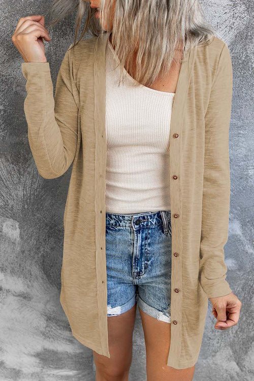 Solid Color Open-Front Buttons Cardigan - My Store