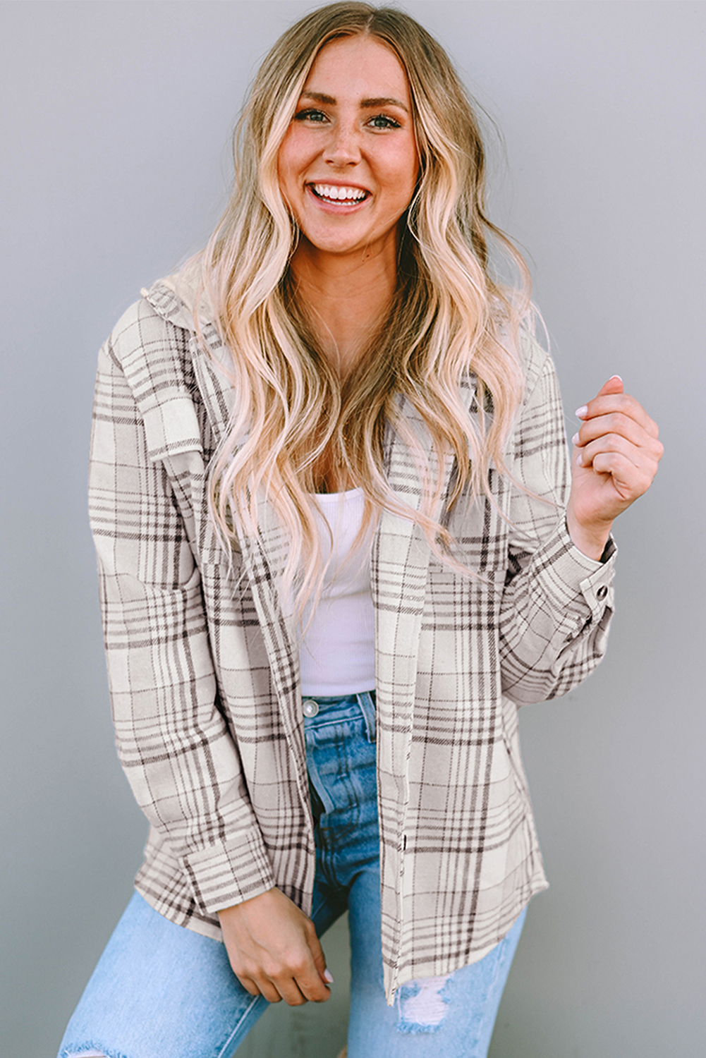 Khaki Plaid Removable Hood Buttoned Shacket Sto - My Store