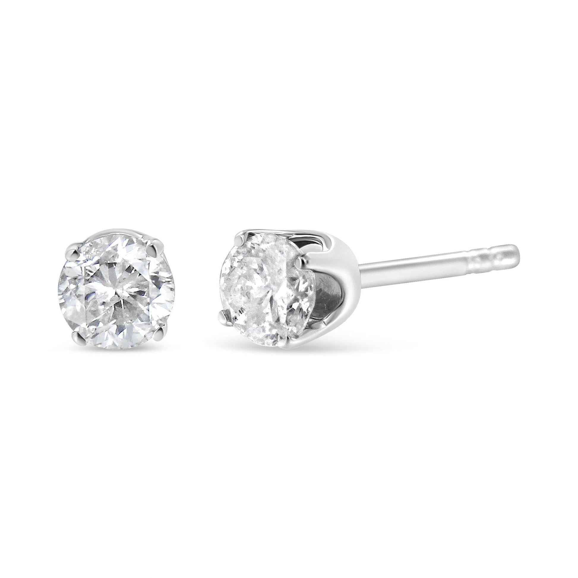 14K White Gold 5/8 Cttw Round Brilliant-Cut Lab Grown Diamond Classic 4-Prong Push Back Stud Earrings (F-G Color, VS1-Vs - My Store
