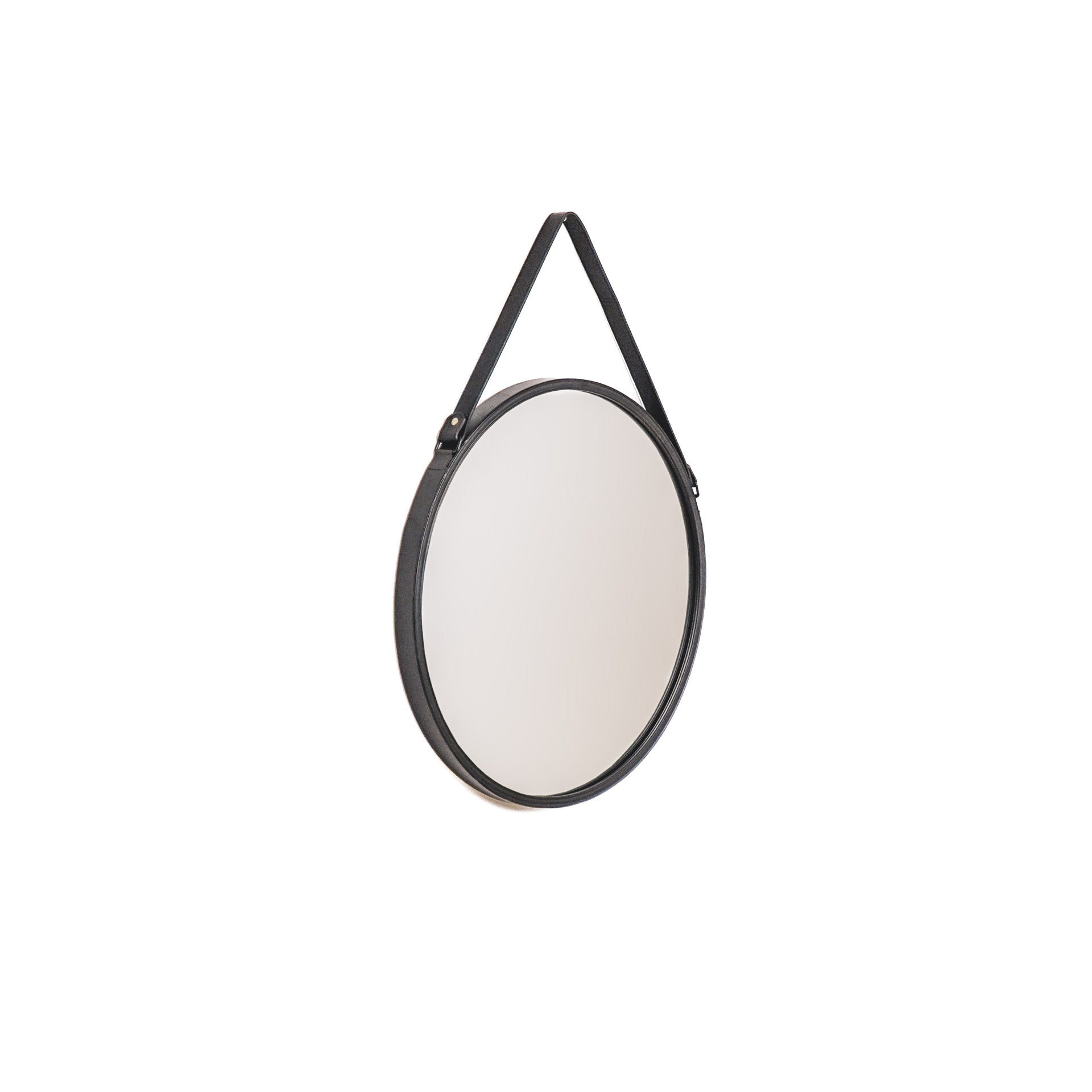Mirror - Round Wall Mirror - Leather/Metal - Black - Ø50cm - My Store