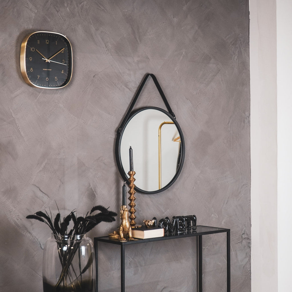 Mirror - Round Wall Mirror - Leather/Metal - Black - Ø50cm - My Store