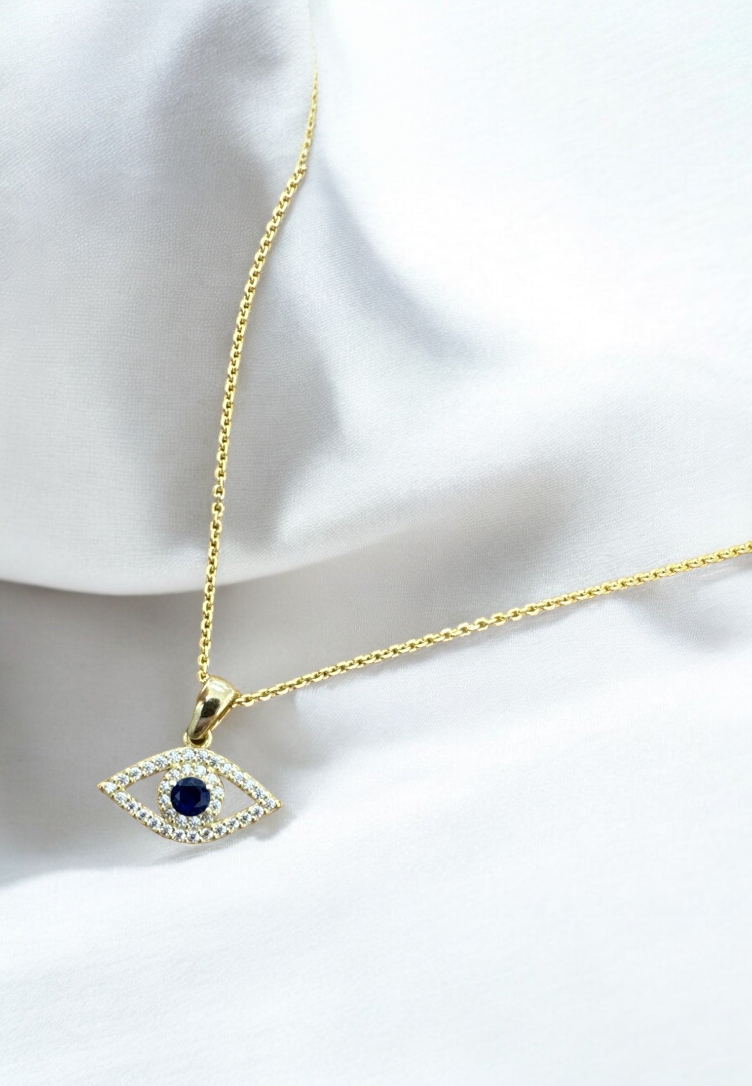 Evil Eye Elliptical Necklace Blue Gold - My Store
