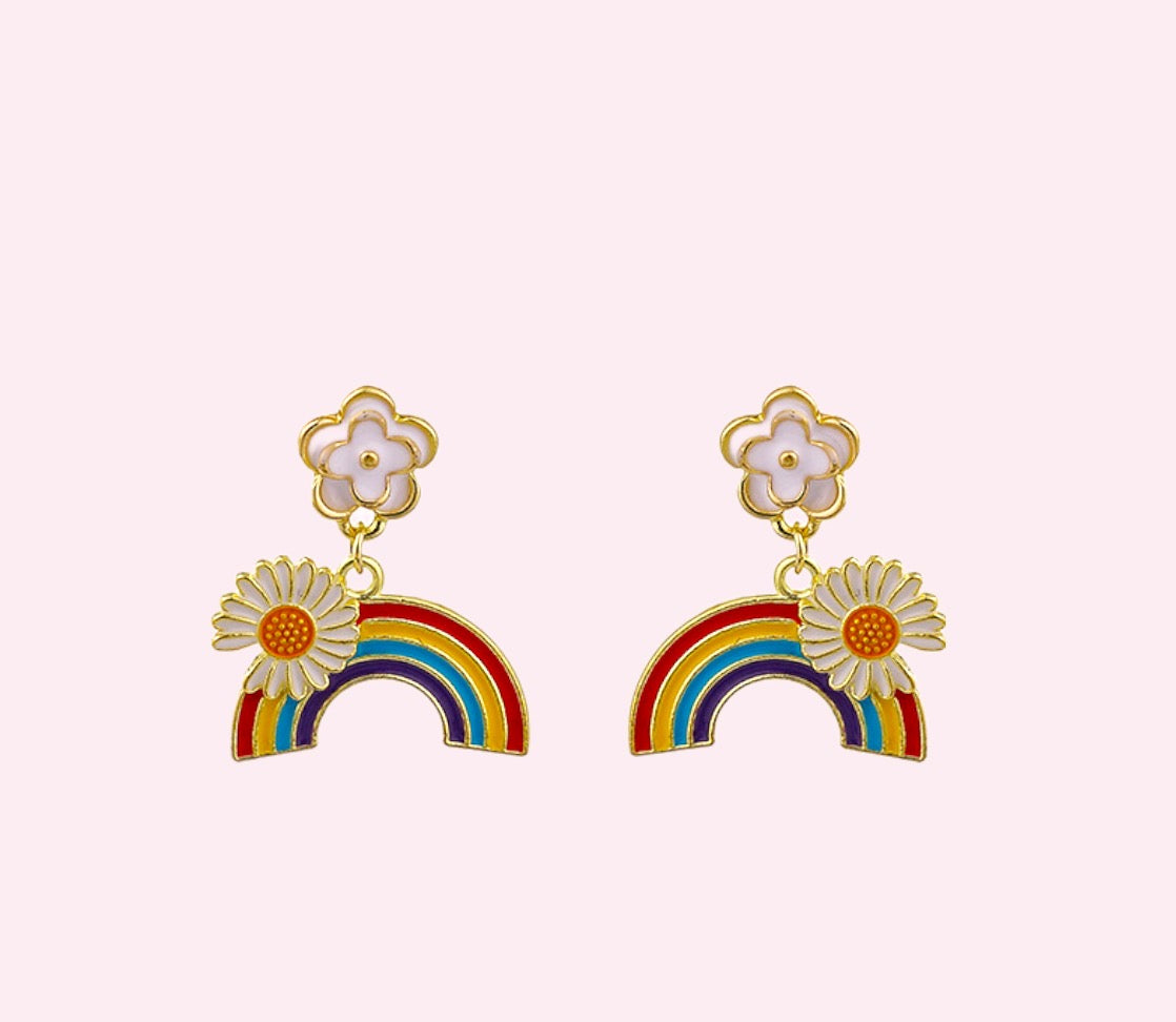 Sunflower With Rainbow Earring, Minimalist Earrings | Earrings | Handmade Jewelry | Dangle Earrings Spring Summer Jewelr