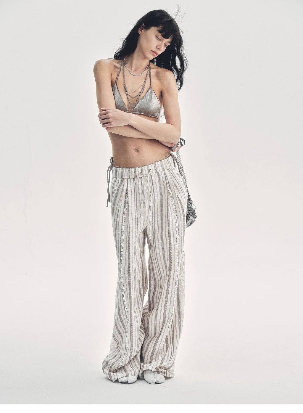 Linen Vertical Stripe Drape Wide Leg Casual Pants"Fashion Tension"