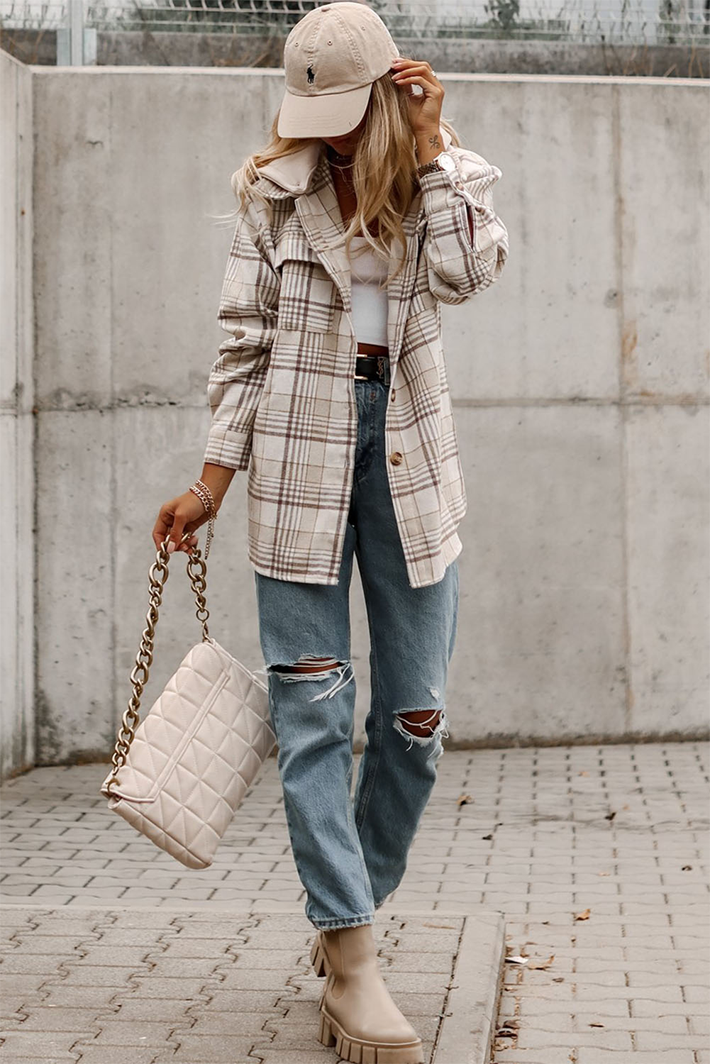 Khaki Plaid Removable Hood Buttoned Shacket Sto - My Store