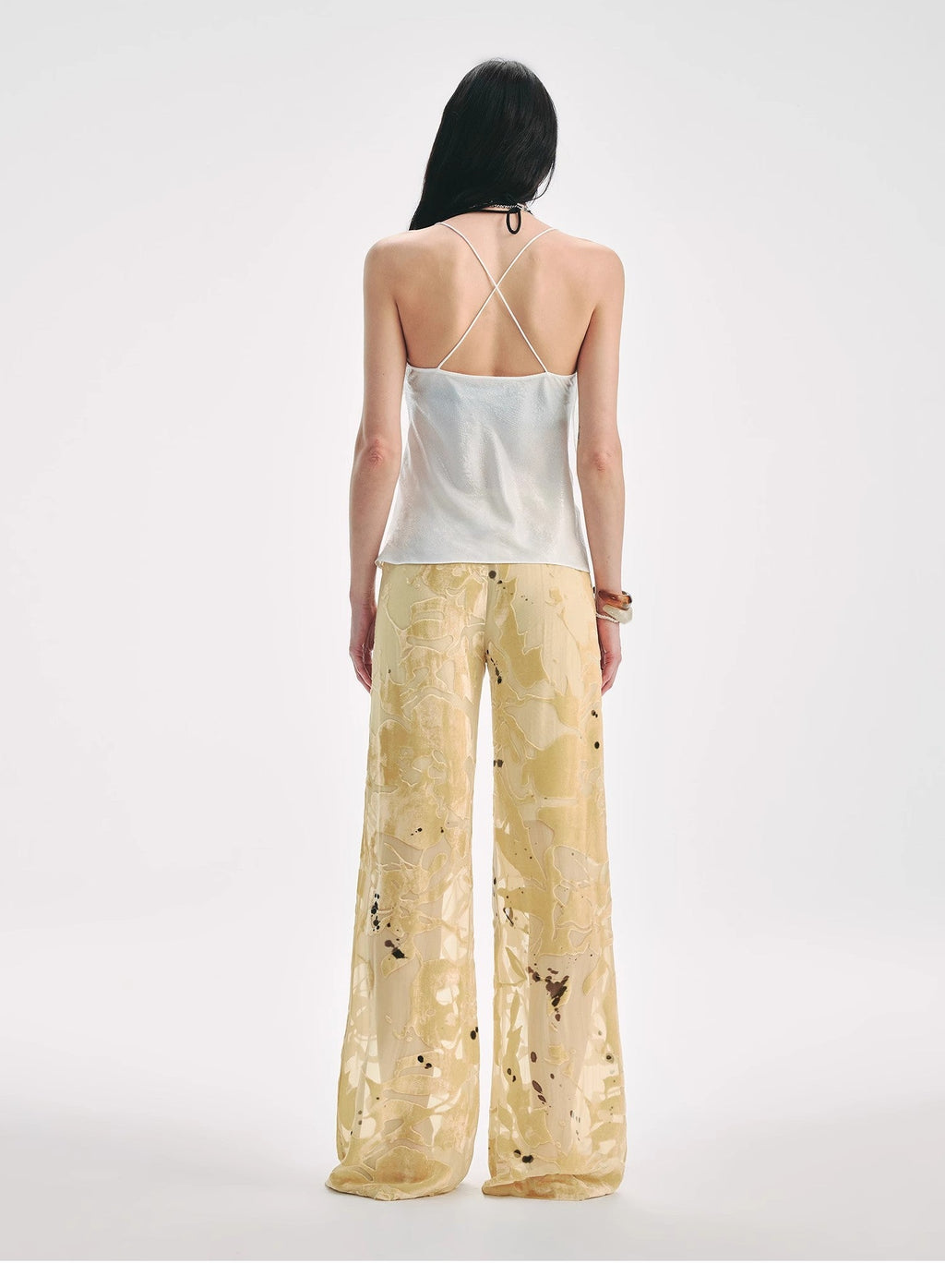 Retro Ink-Splashed Silk Flared Casual Pants "Gilded Age"