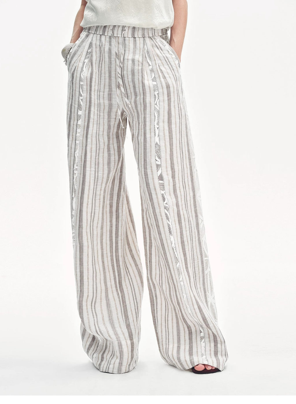 Linen Vertical Stripe Drape Wide Leg Casual Pants"Fashion Tension"