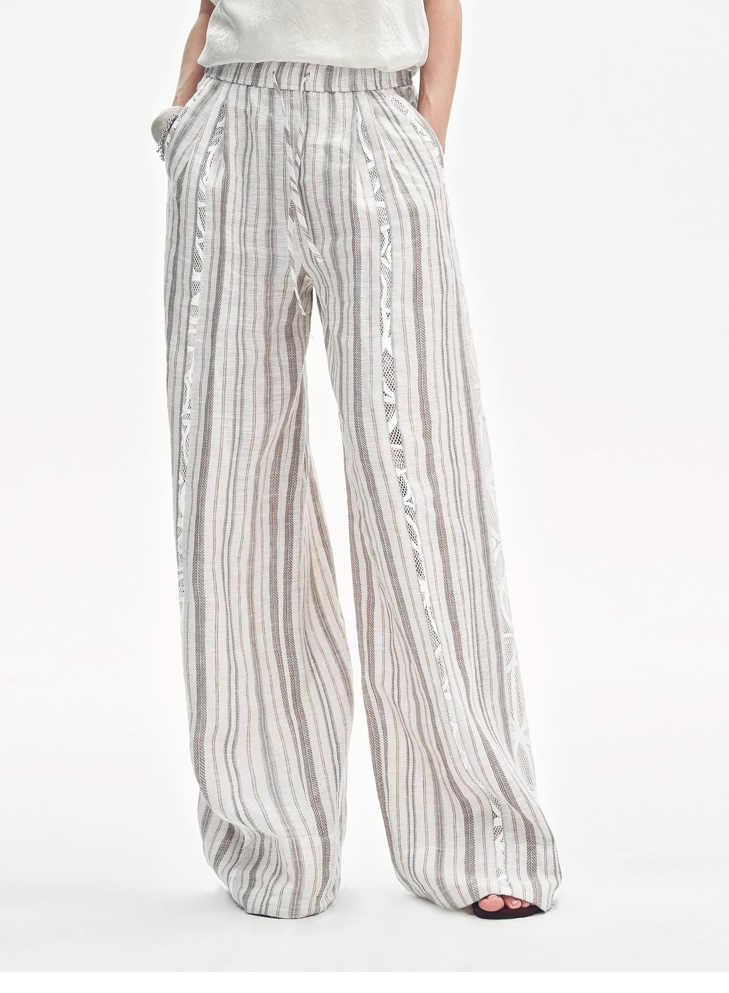 Linen Vertical Stripe Drape Wide Leg Casual Pants"Fashion Tension"