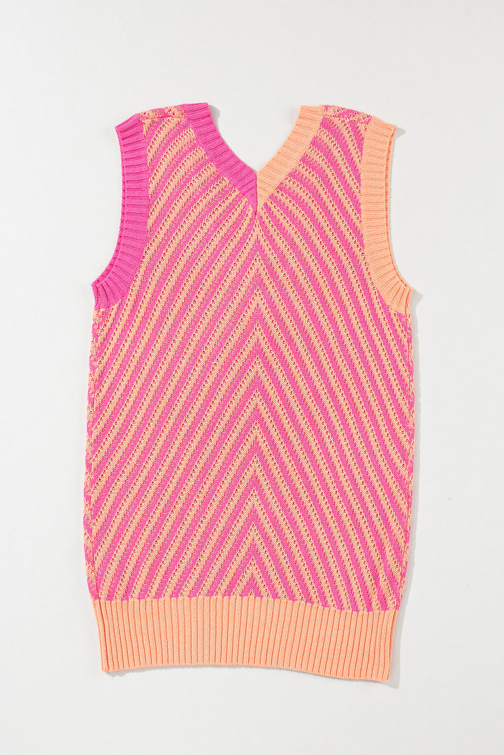 Strawberry Pink Contrast Chevron Knit V Neck Sweater Vest - My Store